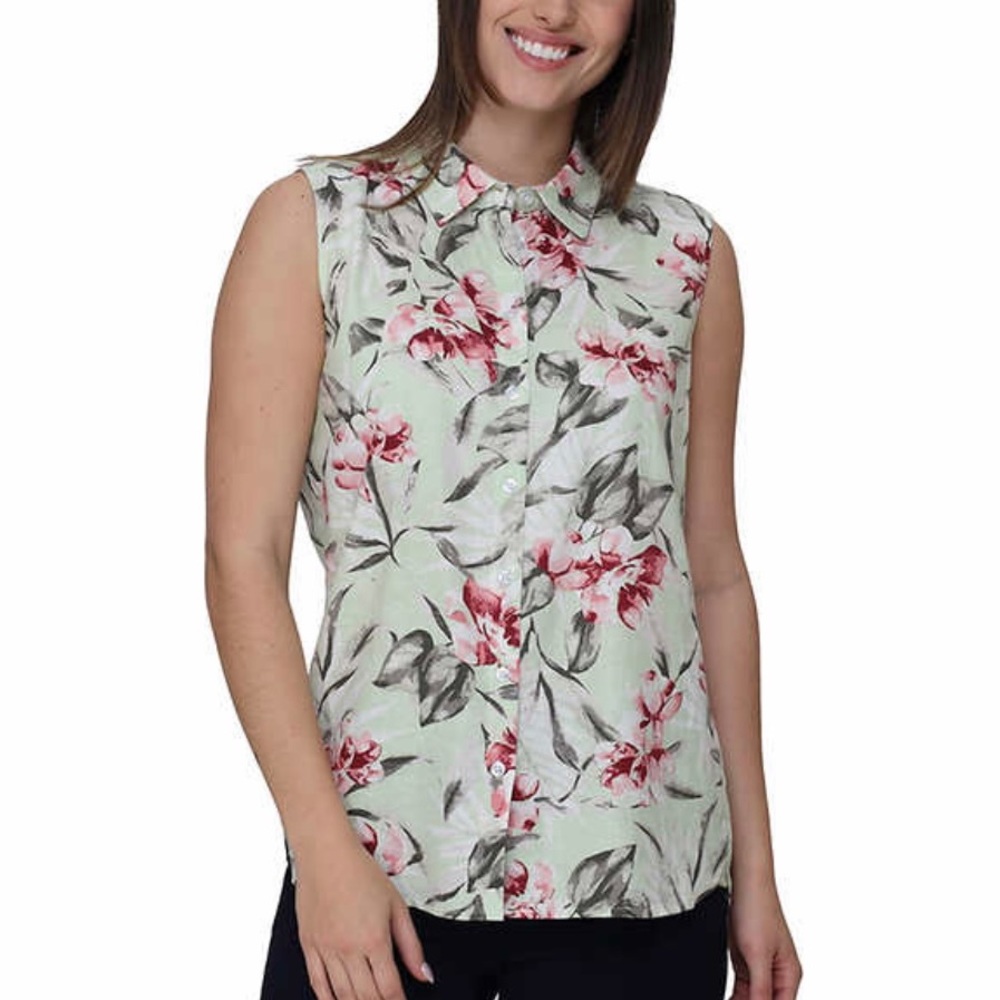 Nicole Miller Ladies Linen Blend Sleeveless Top - GREEN